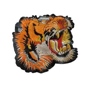 Large Tiger Head Patch Sewn On Black Felt